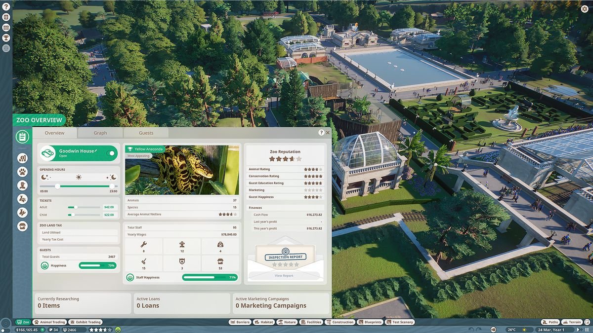 looking at the zoo overview interface in Planet Zoo