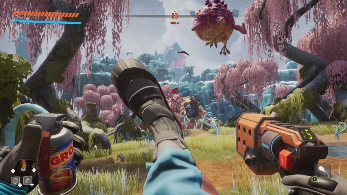 kicking an alien Pufferbird on planet AR-Y26 in Journey to the Savage Planet