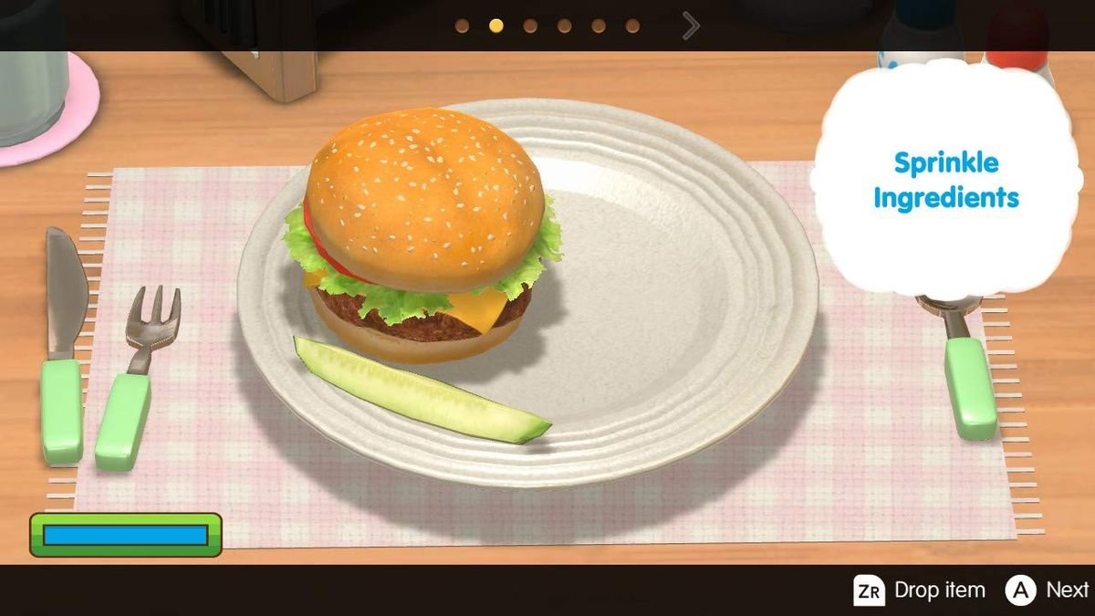 Cooking Mama asks you to put ingredients on a burger in Cooking Mama: Cookstar