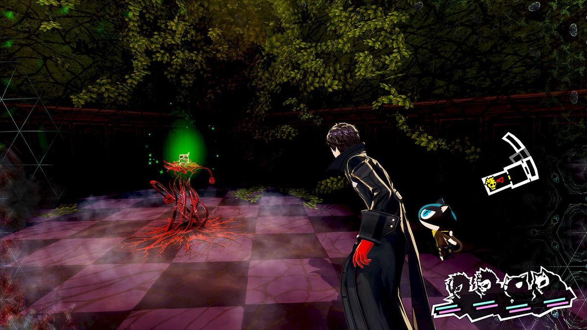 Joker finds a Will Seed in a Persona 5 Royal dungeon, which looks like a glowing face on a long, red root.