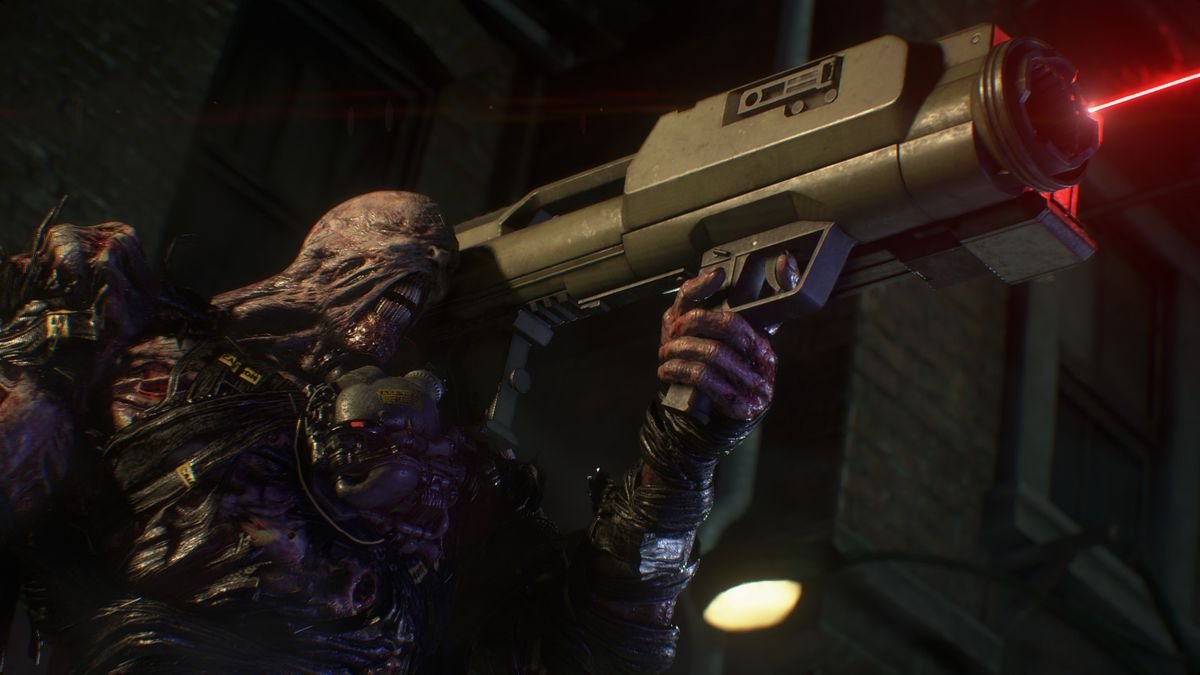 The Nemesis holds a rocket launcher in a screenshot from Resident Evil 3 remake