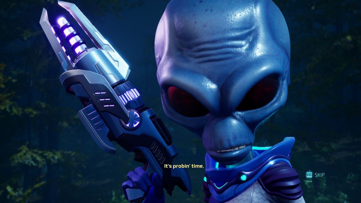 Crypto threatens to probe a human in Destroy All Humans.