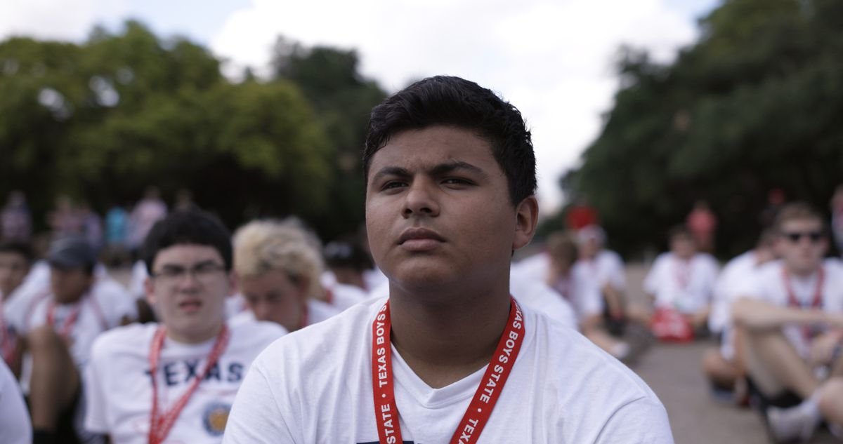 Steven Garza squints into the sun in Boys State.
