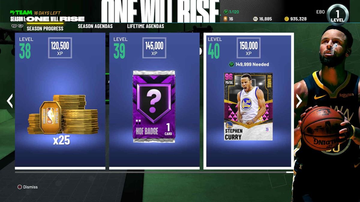 Screen showing the rewards for the first season of content in NBA 2K21’s MyTeam