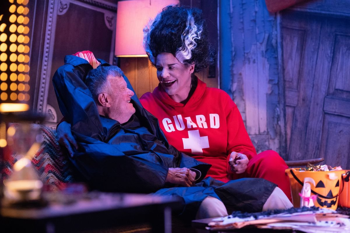 dick and kirsten johnson in their halloween costumes