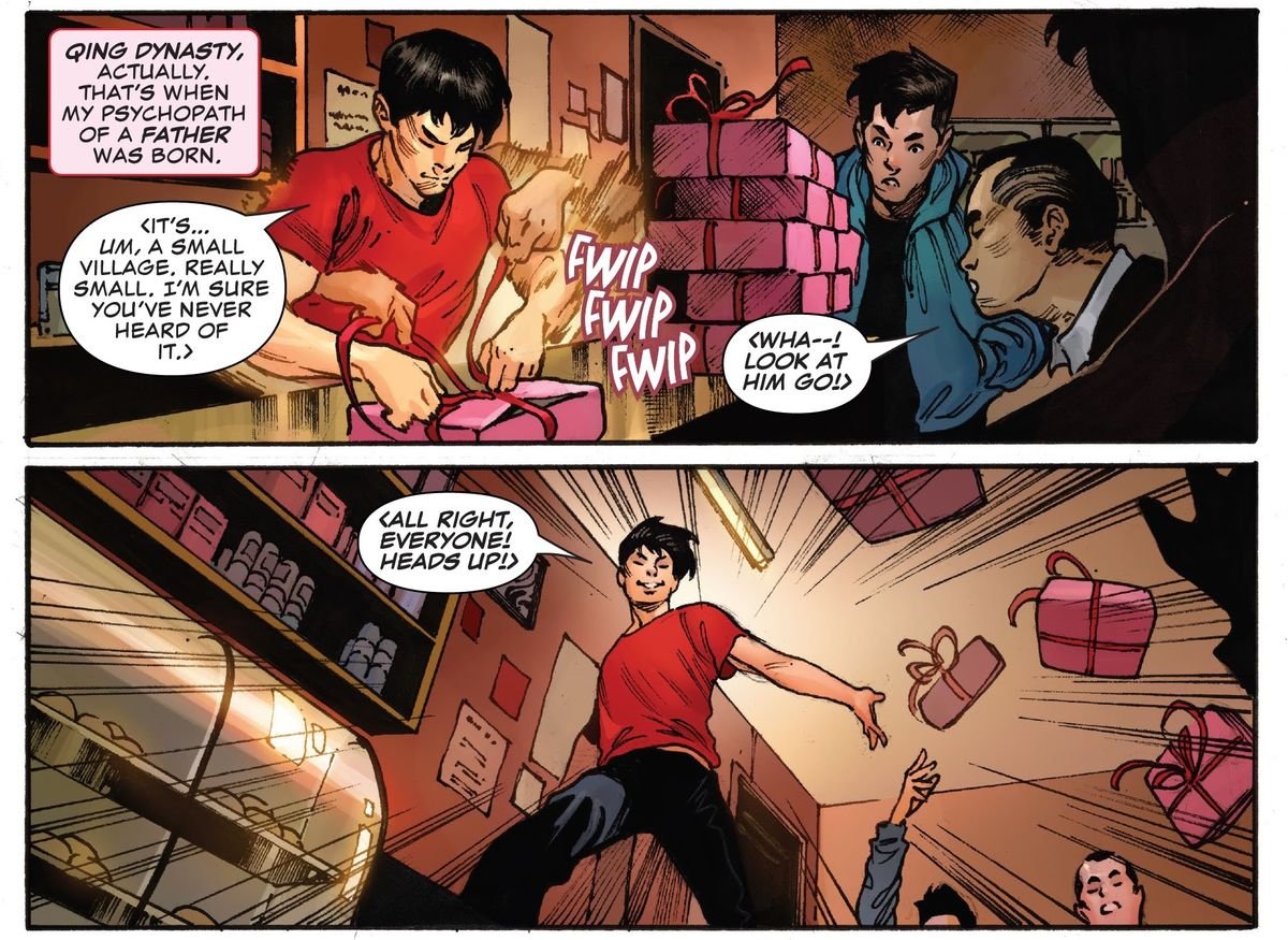 shang-chi serves up some chinese pastries using his super strength from Shang-Chi #1 Marvel 2020
