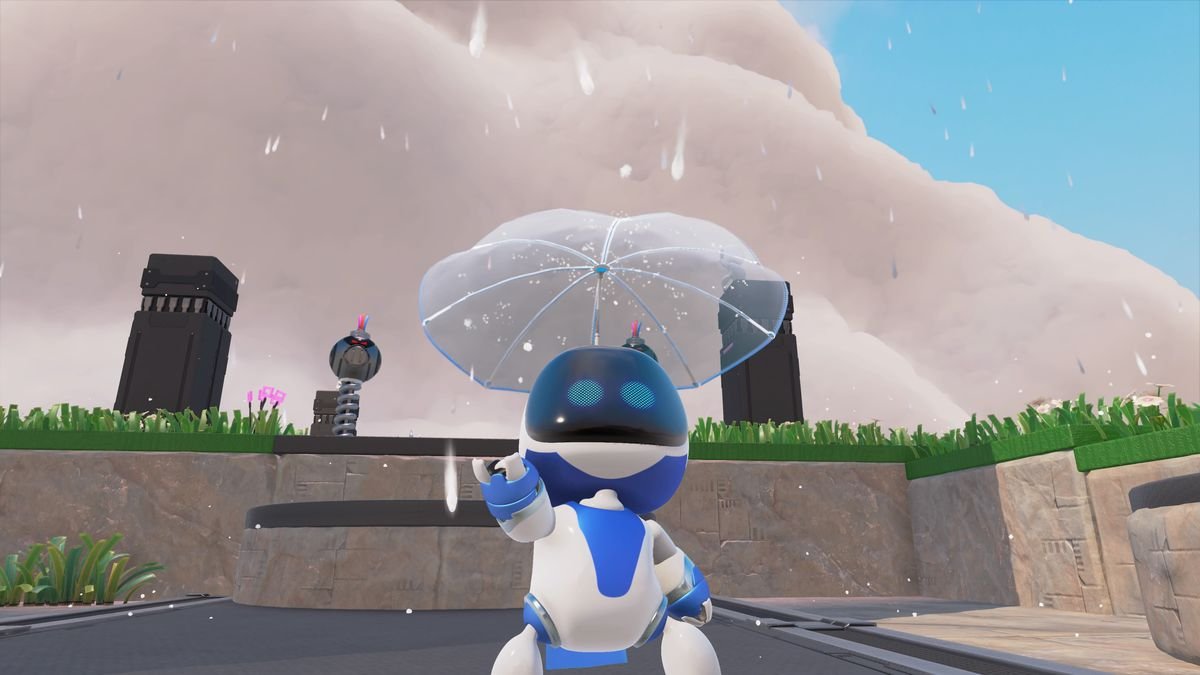 Astro with an umbrella in Astro’s Playroom