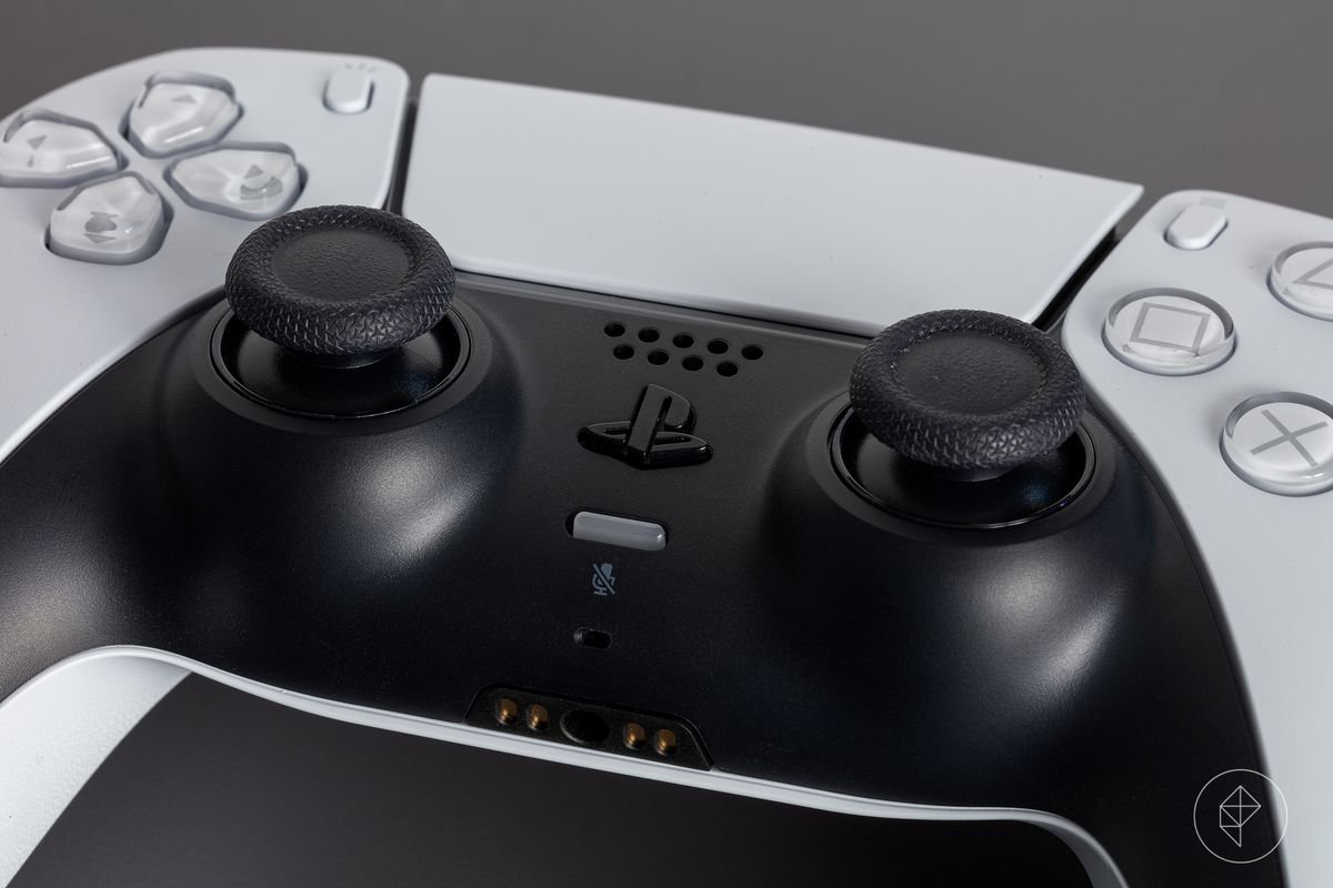 Close-up of the analog sticks on a PS5 controller