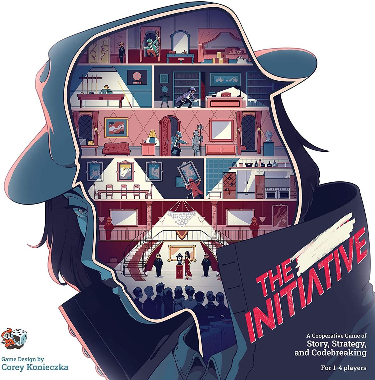 Cover art for The Initiative shows a silhouette of a spy, her face cut away to reveal the interior of an office building.