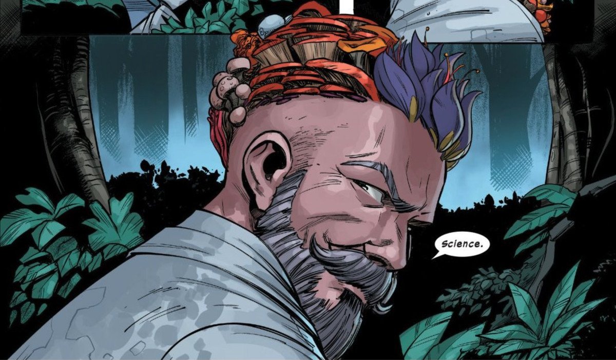 Dr. Nemesis shows off the mind-expanding mushrooms growing out of his skill in Way of X #1, Marvel Comics (2021)