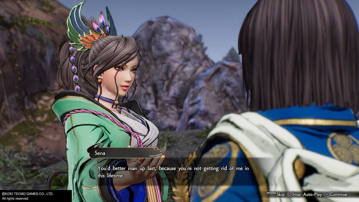 Sena tells Ieyasu that he’d better “man up fast” in Samurai Warriors 5