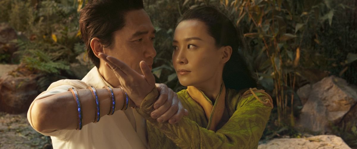 Wenwu and Ying Li fight and fall in love in Shang-Chi and the Legend of the Ten Rings.