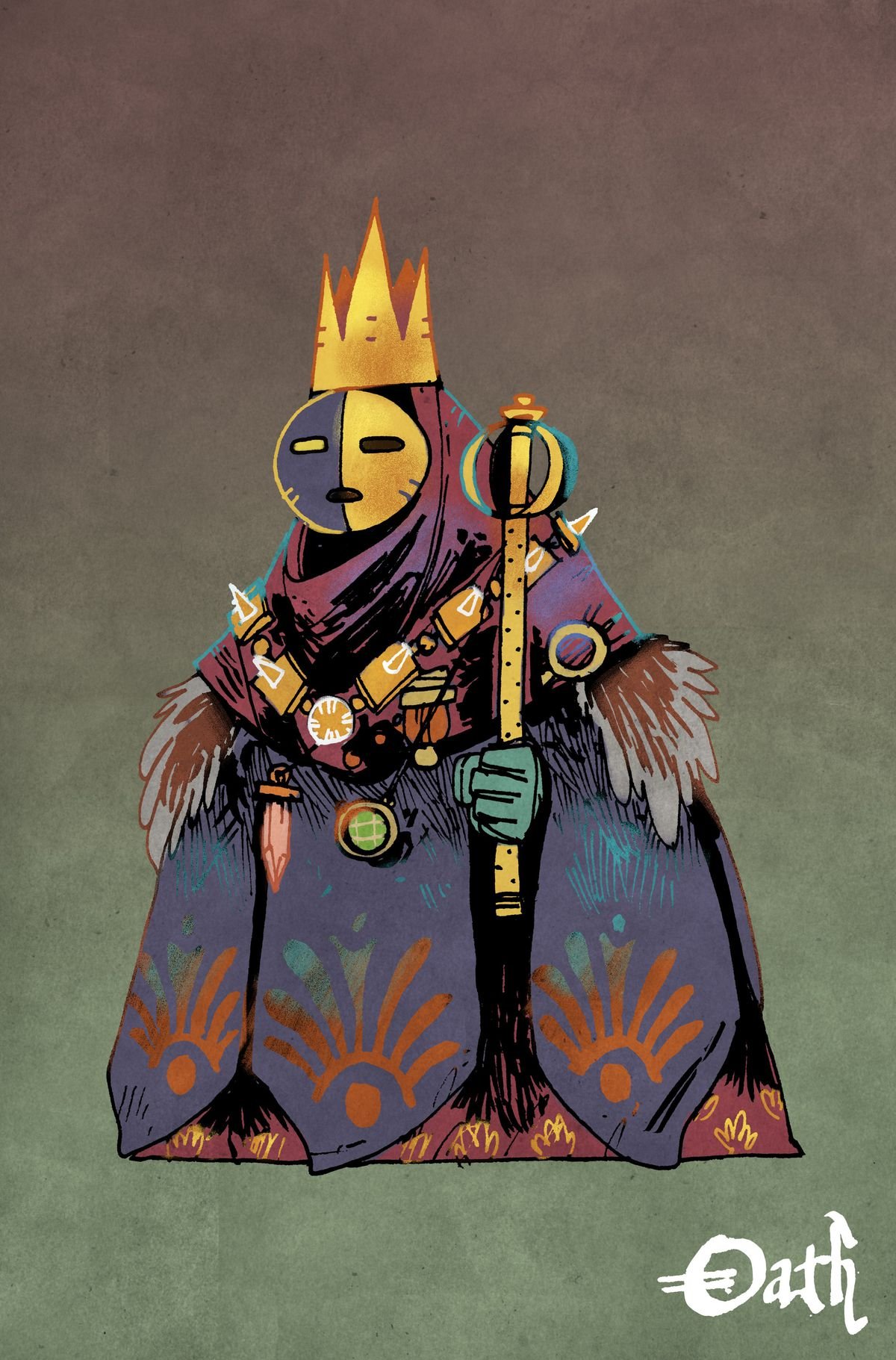 A masked humanoid holding a scepter, dressed in massive robs that otherwise hid its true form.