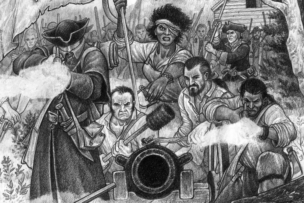 A team of Rebels behind a log barricade readies an artillery piece.