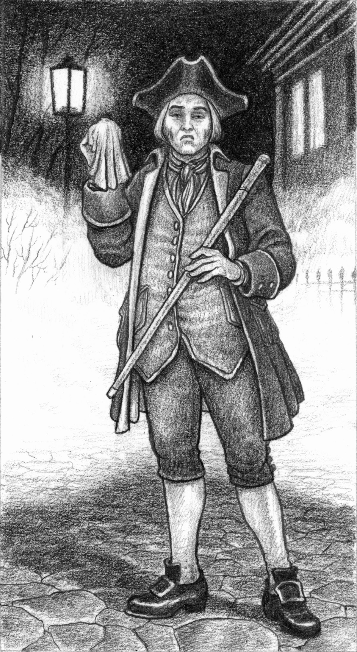 A dilettante stands on a street corner, a silk kerchief in one hand.