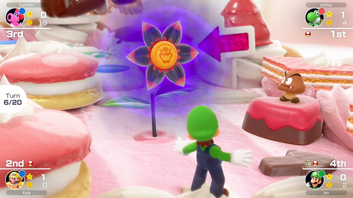 Luigi gets unlucky with Bowser on Peach’s Birthday Cake in Mario Party Superstars