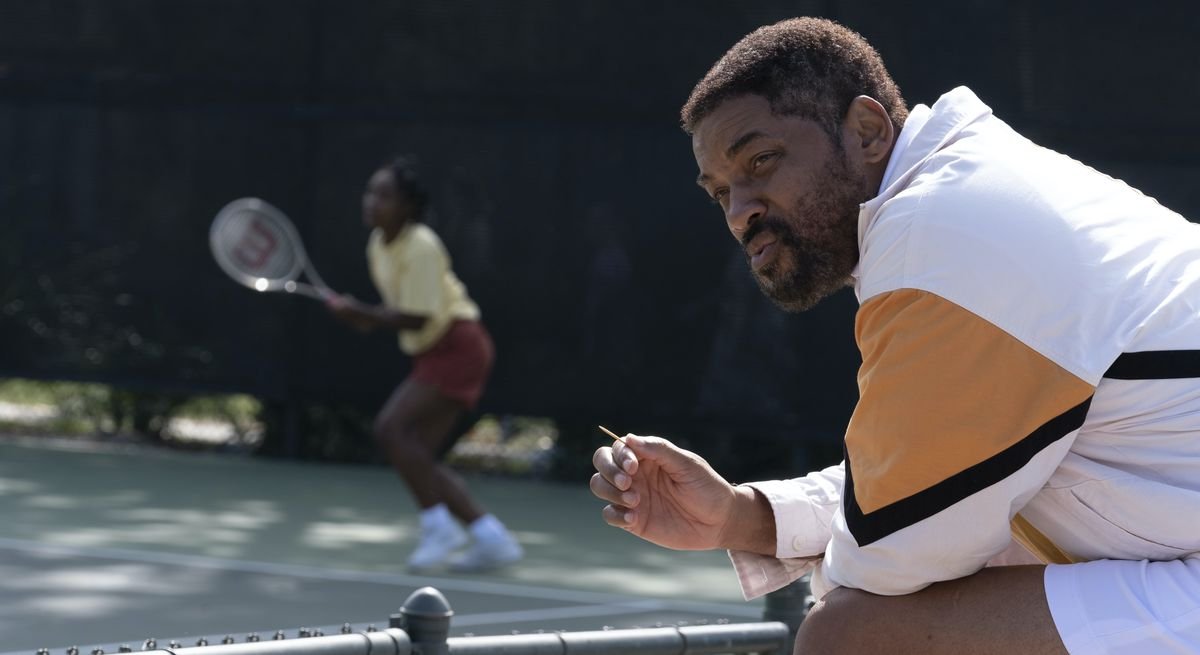 Will Smith, hunched over and pursing his lips in that familiar “Will Smith thinking” way in King Richard