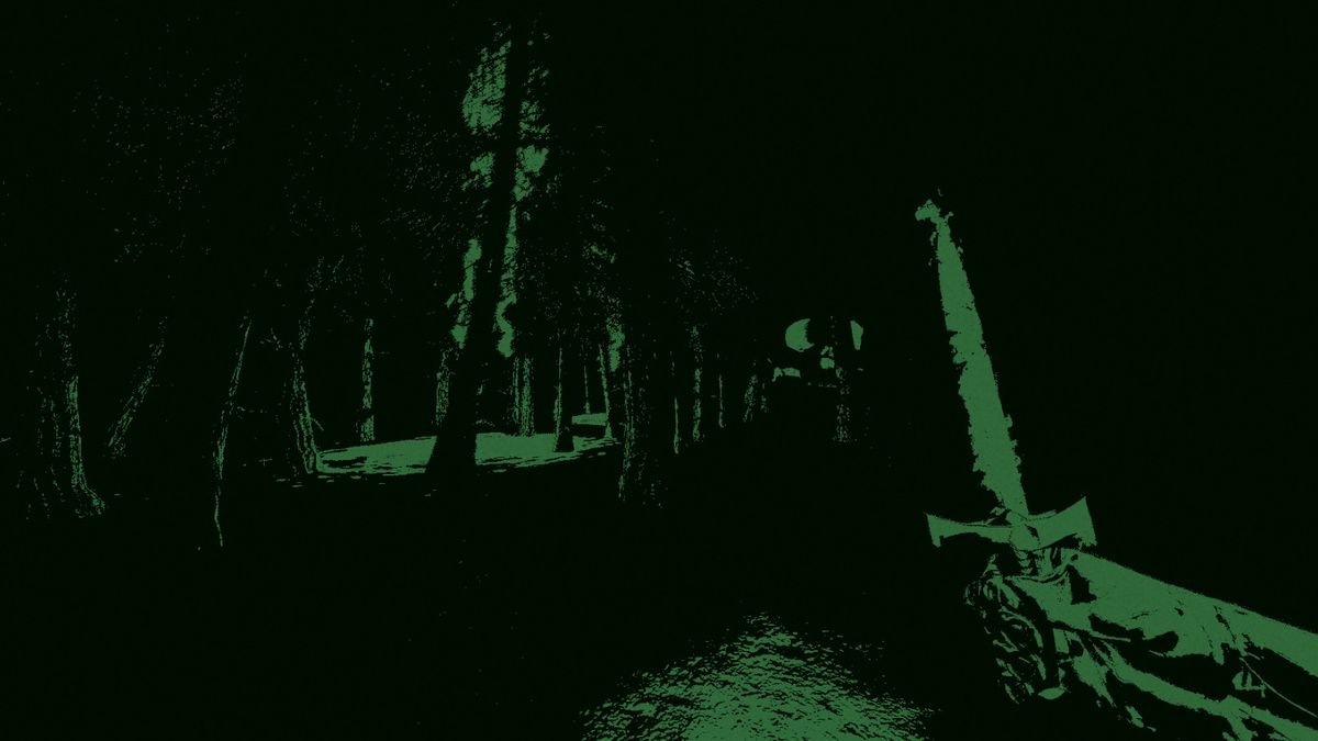 A first-person view with a green tinge in Nix Umbra