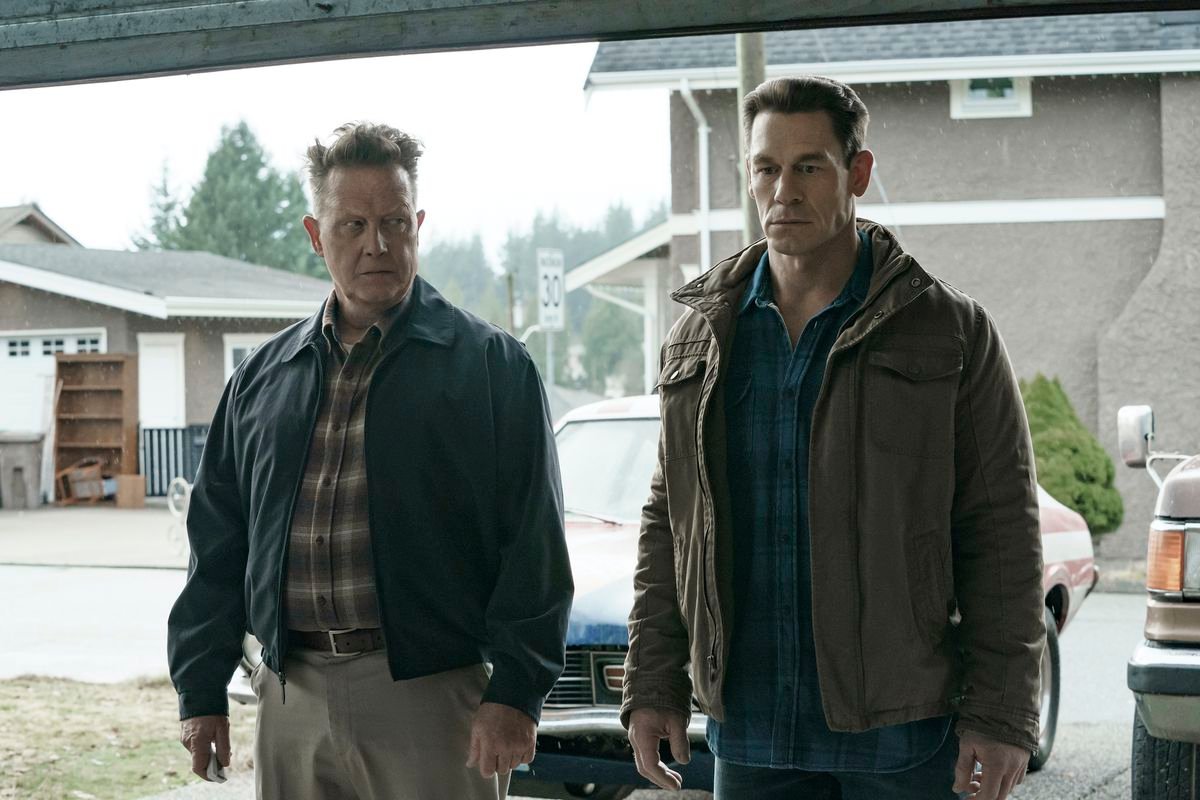 Robert Patrick and John Cena in a still from Peacemaker