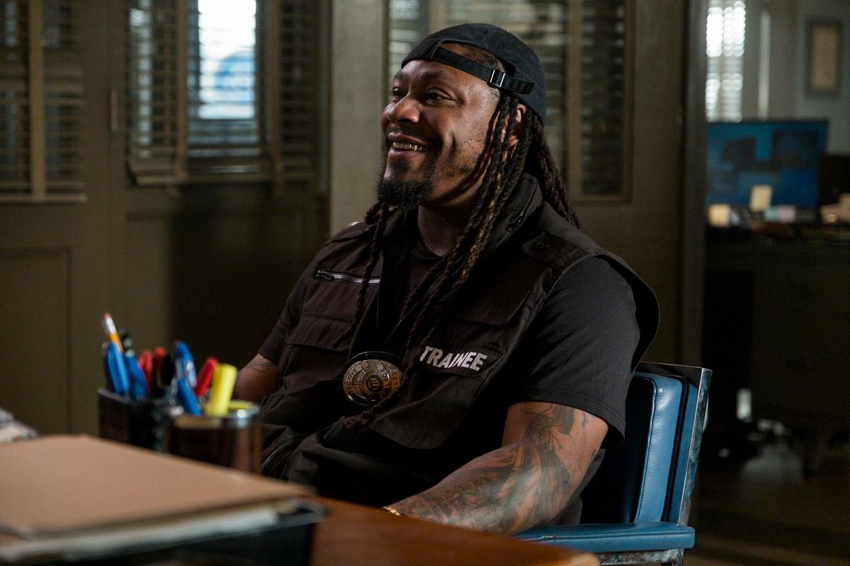 Marshawn Lynch absolutely beaming in a still from Murderville