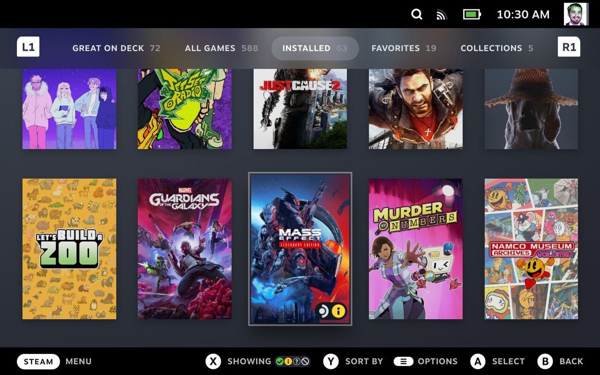 The Library menu on the Steam Deck