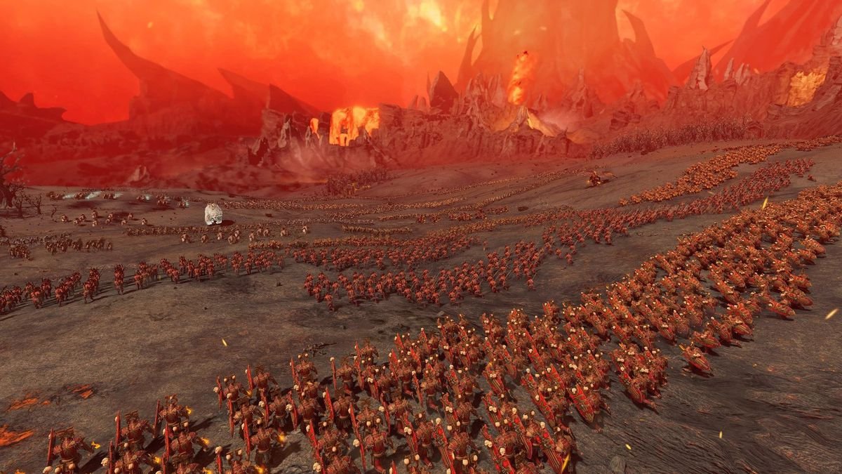 A Khorne army marches toward its Kislev foes