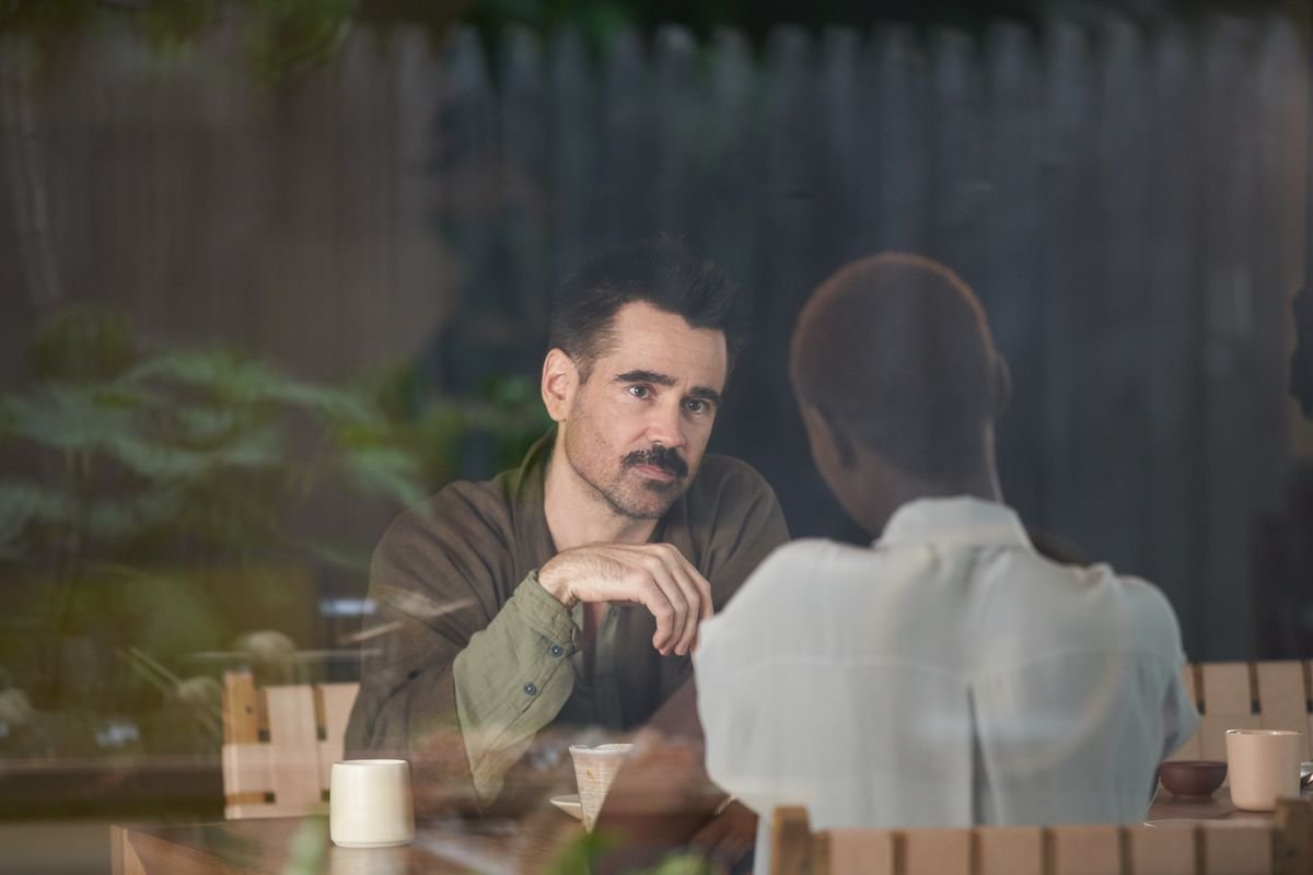 Colin Farrell has an uncomfortable meal with Jodie Turner-Smith in After Yang