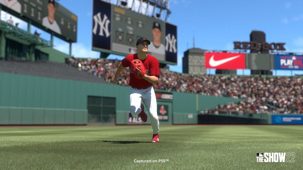 Boston’s Alex Verdugo runs down a line drive to left field in MLB The Show 22