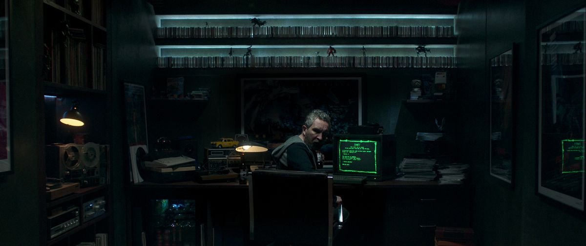 Eddie Marsan in his dim, barely perceptible man-cave full of devices in Choose or Die