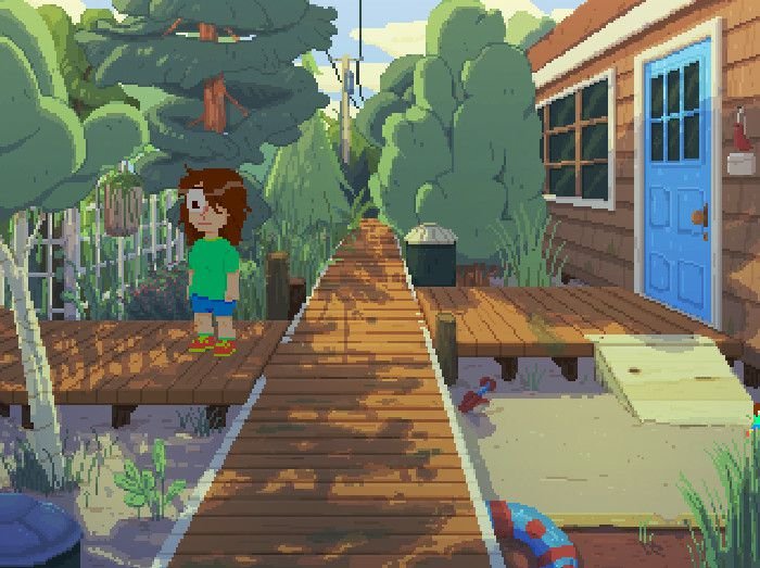 mara standing on a dock outside her house