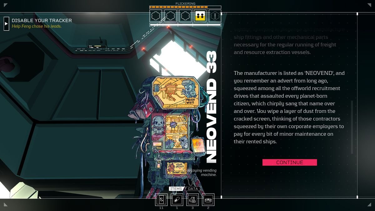 Neovend 33, an AI in Citizen Sleeper, has been stuck in a vending machine for years