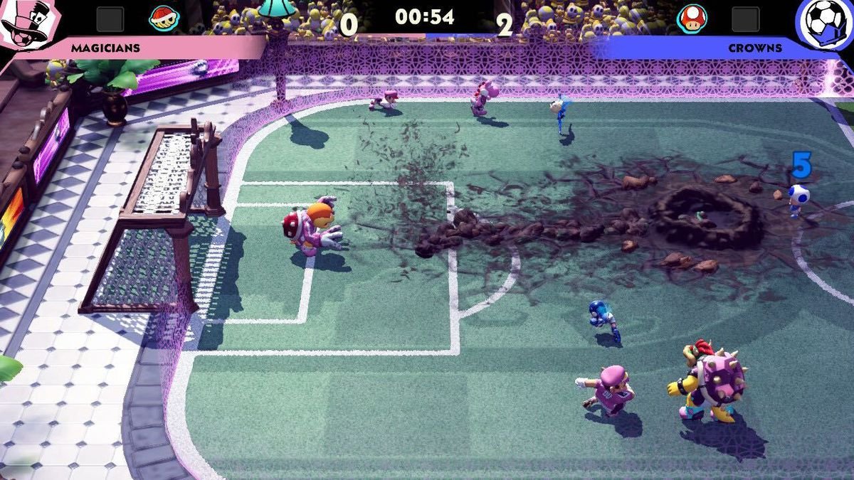 an overview of a match from Mario Strikers: Battle League