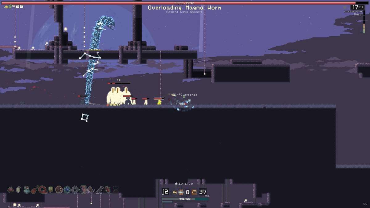 A boss fight in Risk of Rain