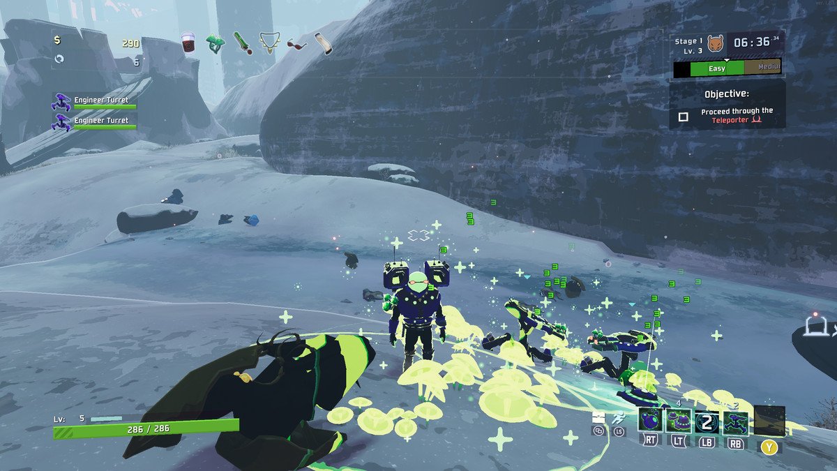An engineer surrounds itself with turrets and healing mushrooms