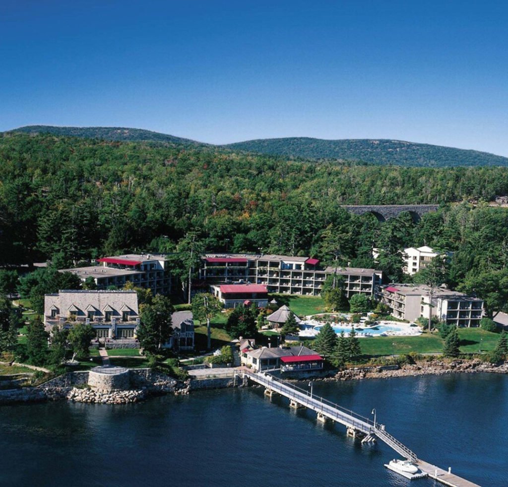 Aerial view of the Holiday Inn Bar Harbor and the surrounding water