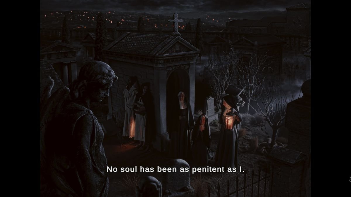 A scene from a movie in a cemetery in Immortality