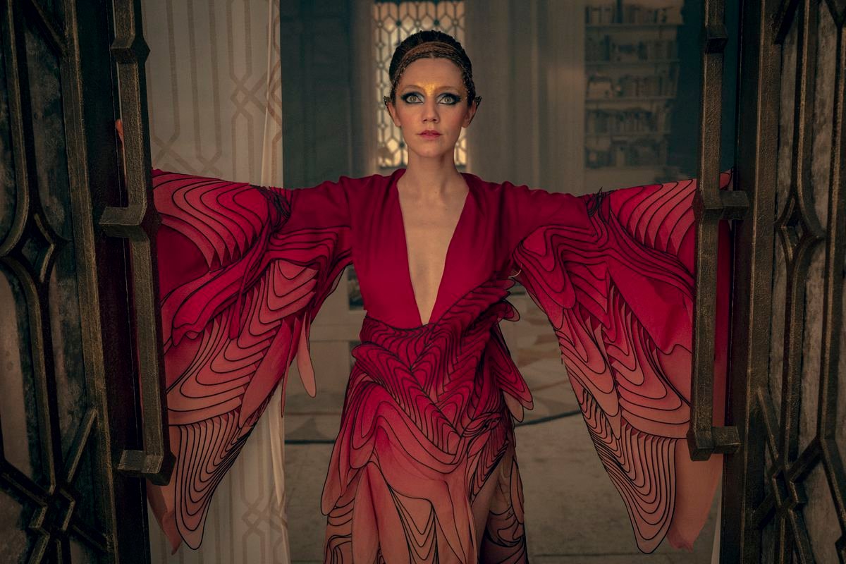 Empress Merwyn (Mirren Mack) looking at the sky