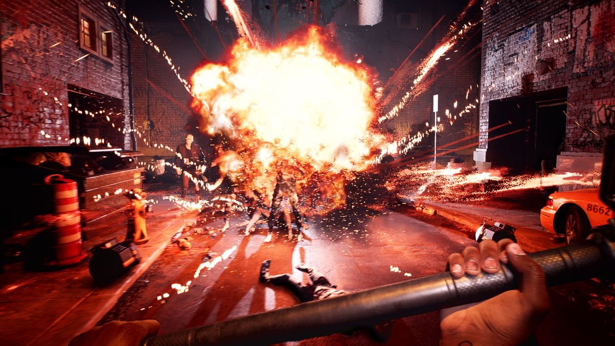 An explosion occurs in the street in Hell-A right in front of the protagonist in Dead Island 2