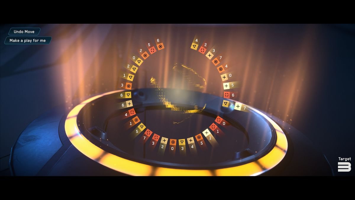 A screenshot from Tron: Identity, featuring one of the Defragmentation puzzles from the game.