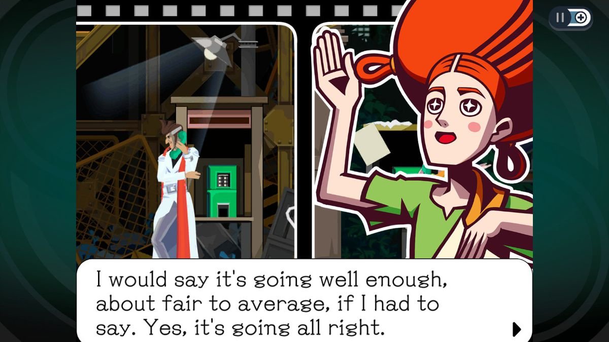 A redhead character in Ghost Trick: Phantom Detective shrugs while saying, “I would say it’s going well enough, about fair to average, if I had to say. Yes, it’s going all right.”