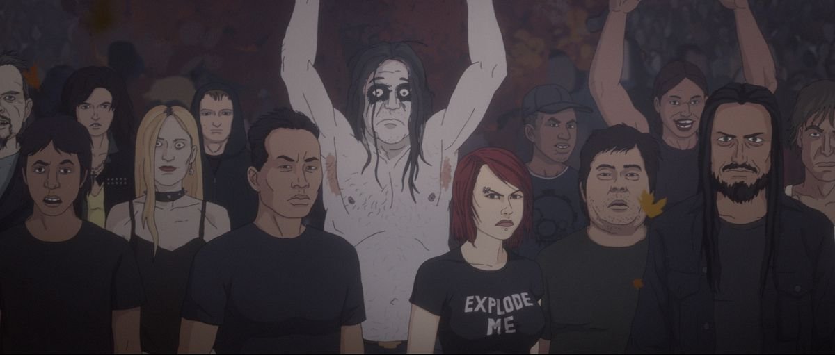 A group of Dethklok fans, as seen in Metalocalypse: Army of the Doomstar.