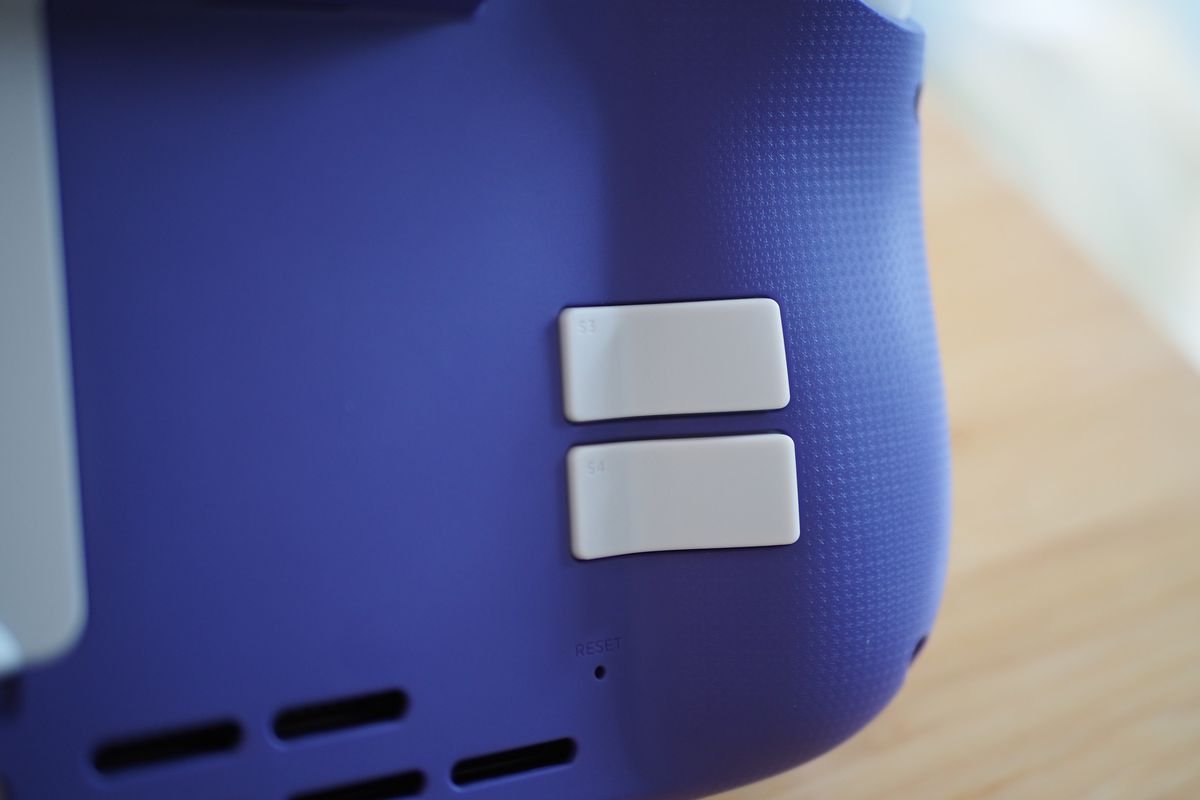 A photo of the rear of Crkd’s Nitro Deck accessory, which adds more rear buttons for the Nintendo Switch.