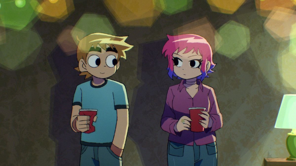 (L-R) Scott Pilgrim (Michael Cera) stands next to Ramona Flowers (Mary Elizabeth Winstead) in Scott Pilgrim Takes Off.