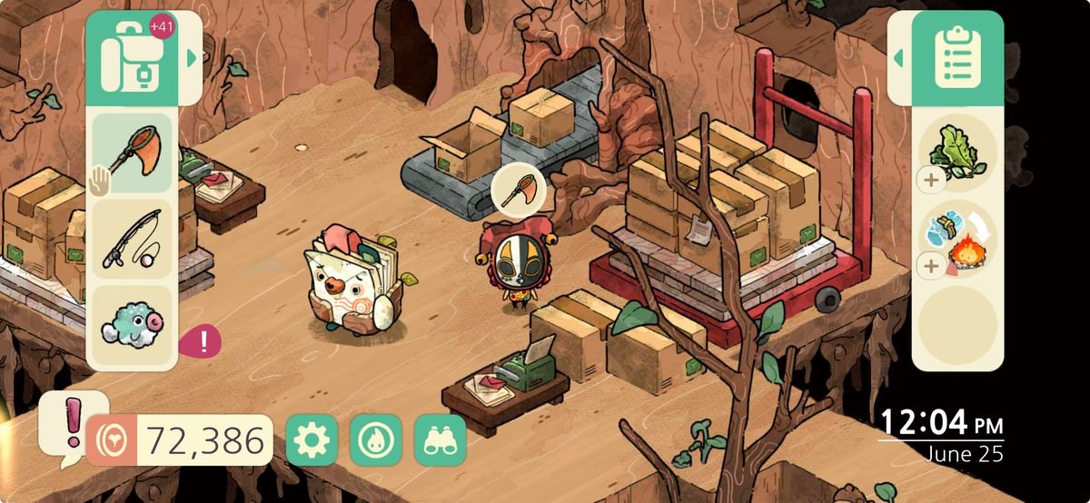 Kumari stands inside her business, which is inside of a tree trunk. Cardboard boxes and a conveyor belt decorate the room.